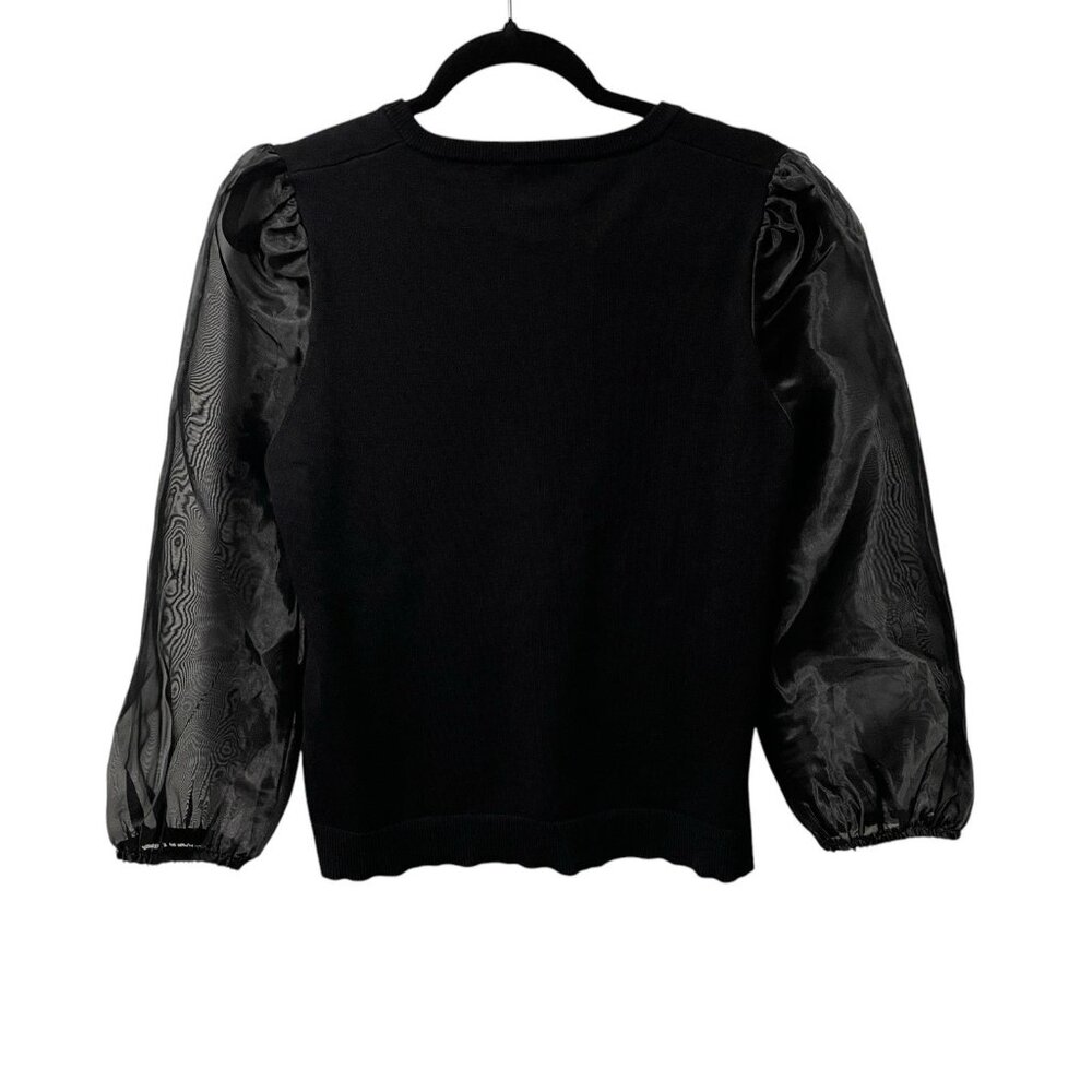 ADRIANNA PAPELL BLOUSE SEMI SHEER 3/4 SLEEVES BLACK V-NECK WOMENS S DRESSY - Picture 3 of 10